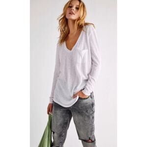 NWOT Free People We The Free Betty Long Sleeve Burnout White Tee Small w/ Defect